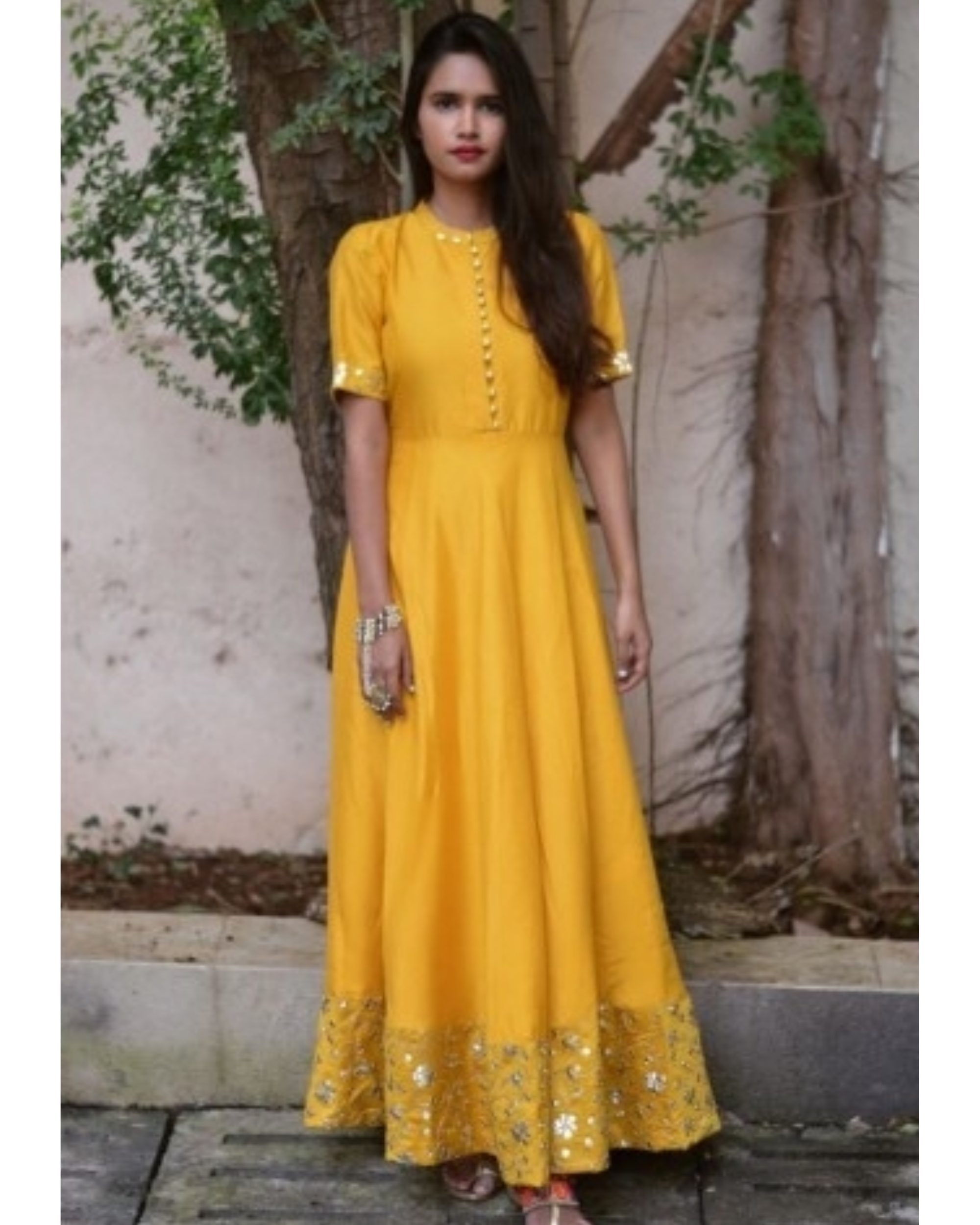 Golden Yellow Dress with Dupatta by Tie & Dye Tale | The Secret Label