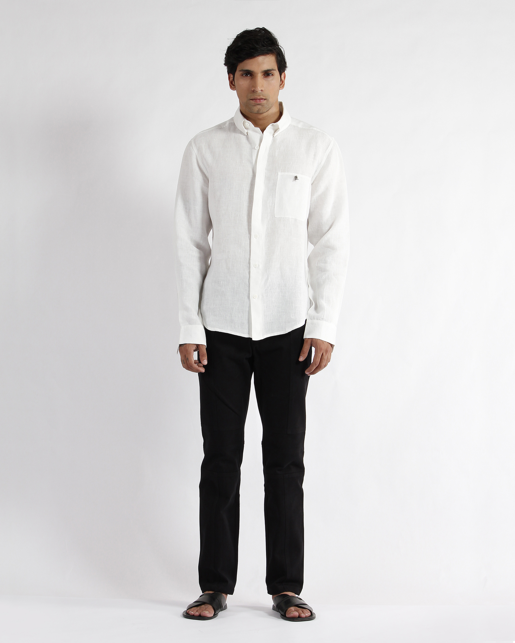 White linen buttondown collar shirt by Dhatu Design Studio The