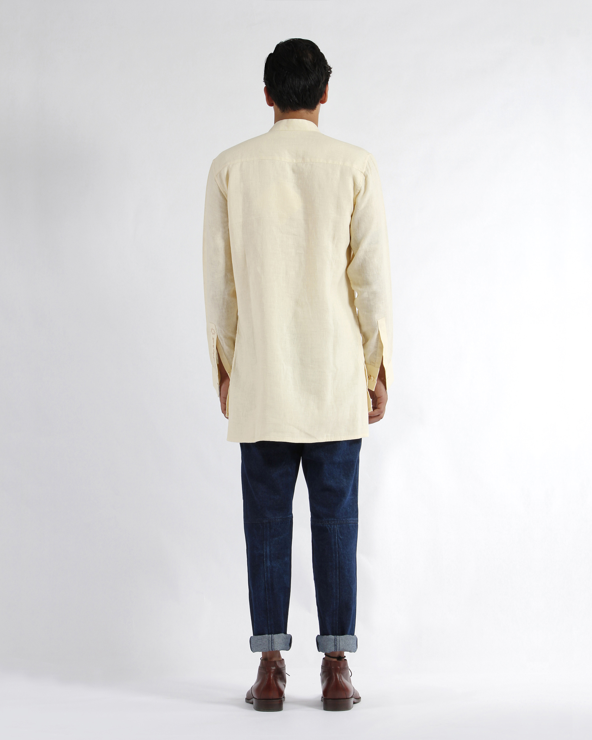 Off white linen embroidered tunic shirt by Dhatu Design Studio | The ...