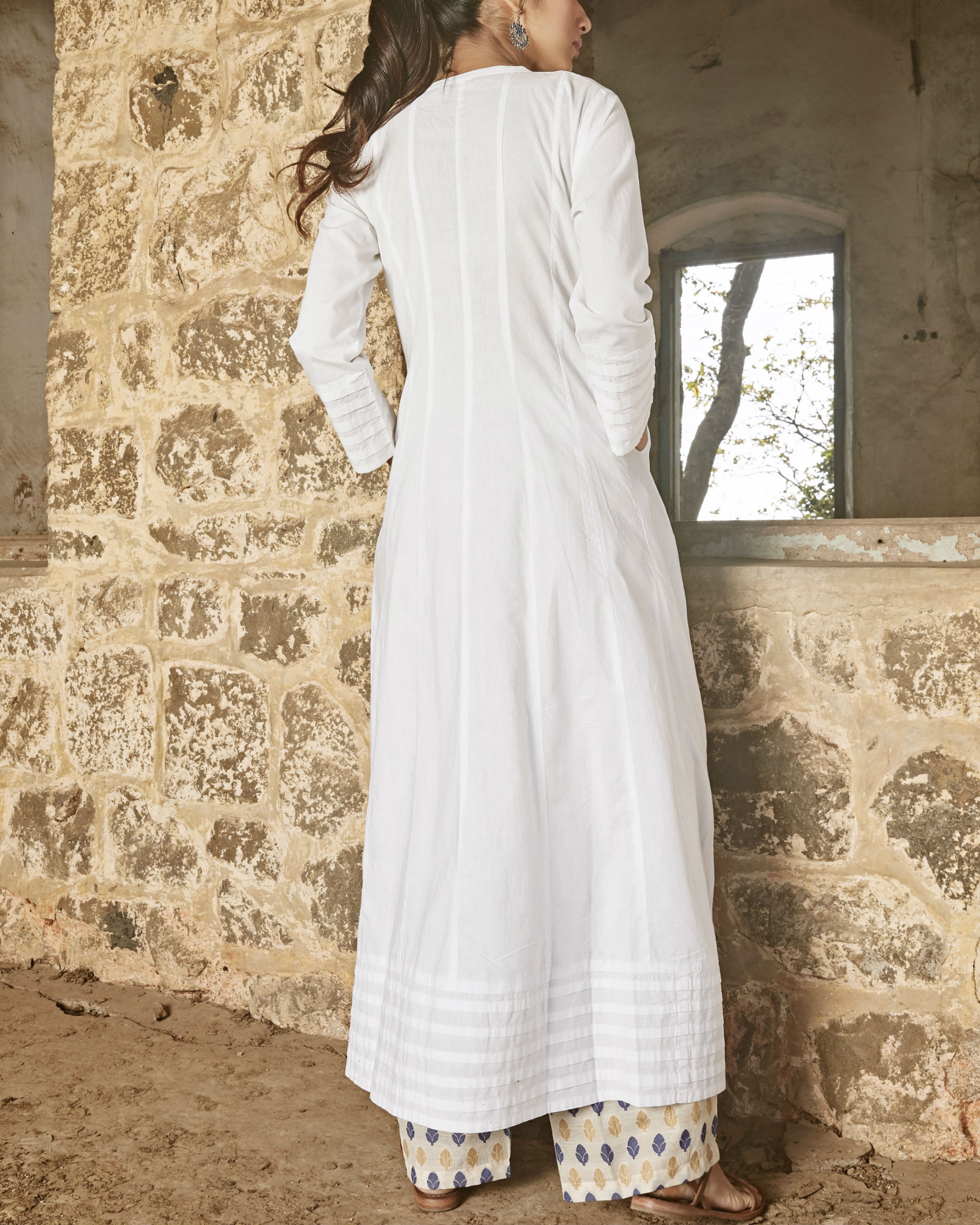 Set of White kurta with cream palazzo by IDAR