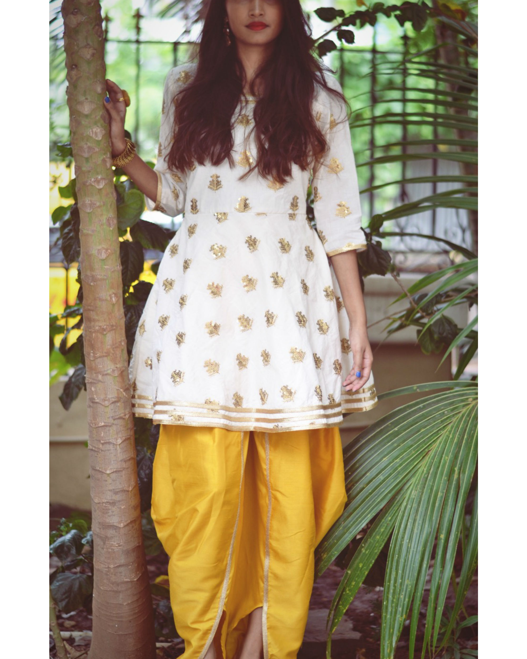 yellow dhoti dress
