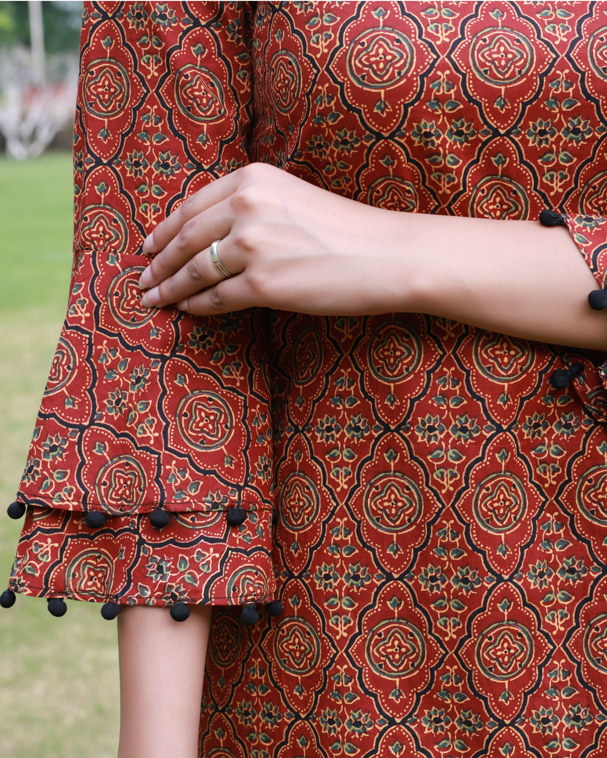 Maroon bell sleeves kurta by Raasleela The Secret Label