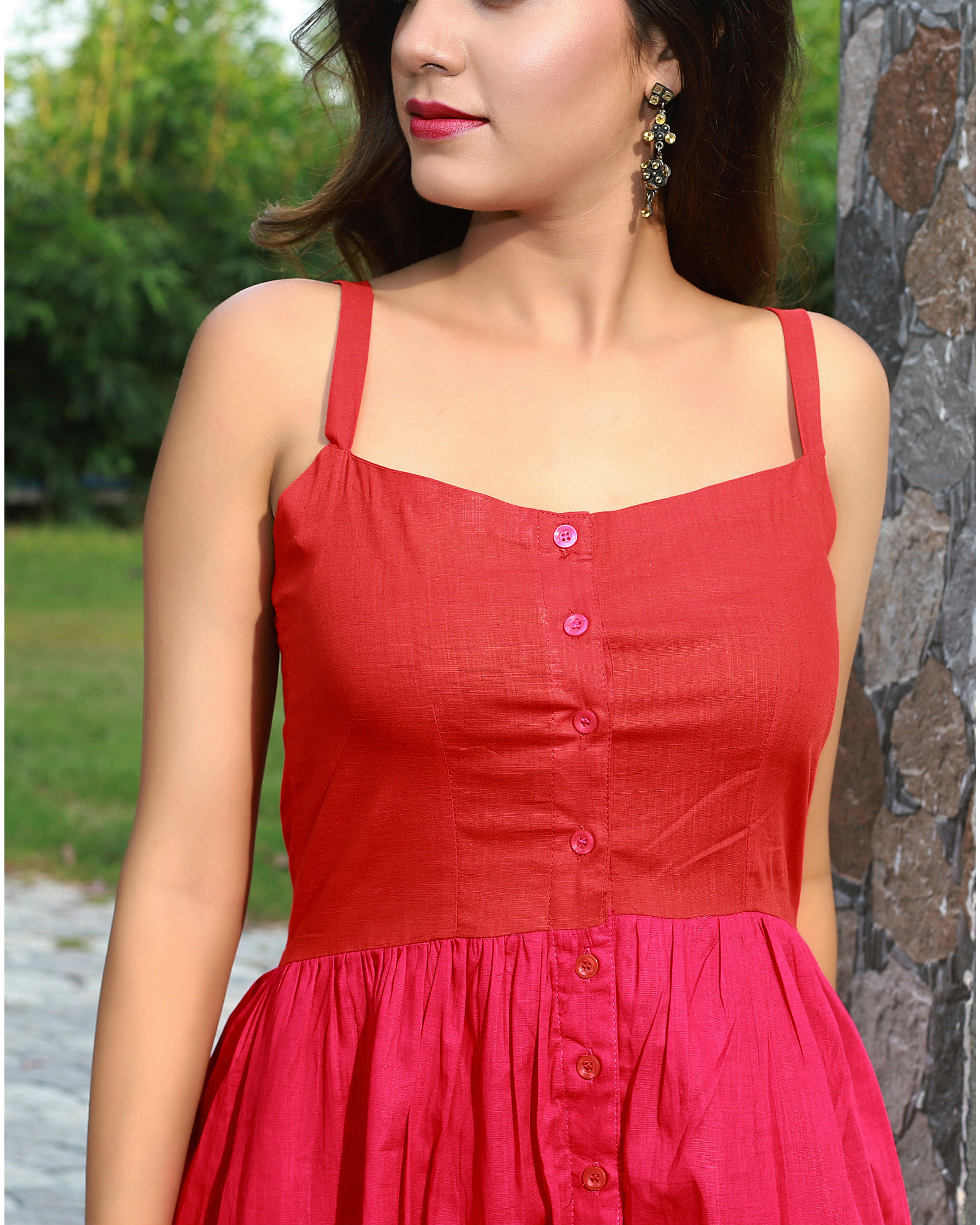 Buy COLOR BLOCK RED AND PINK DRESS for Women Online in India