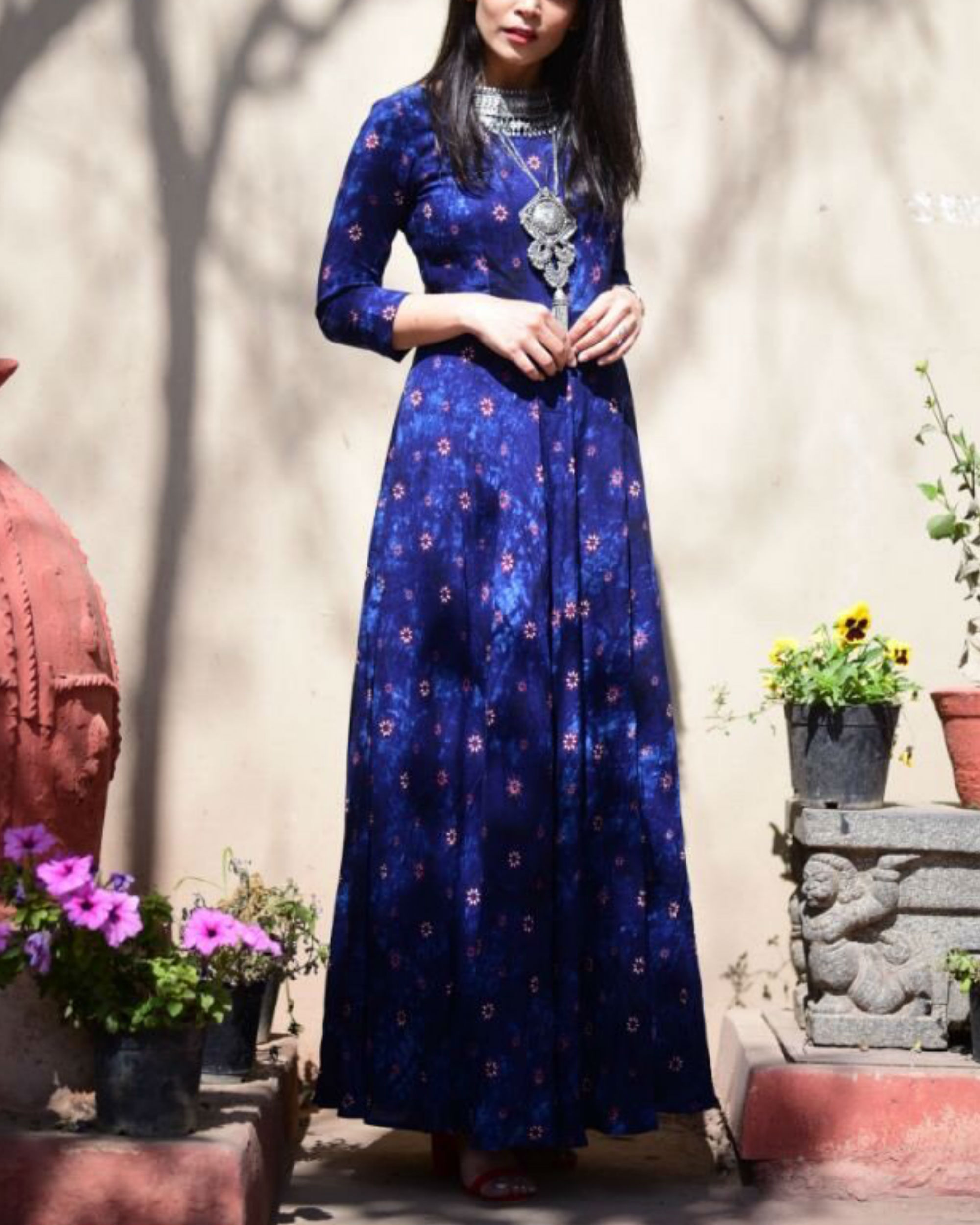 Blue floral maxi dress by Label Rishmaan | The Secret Label