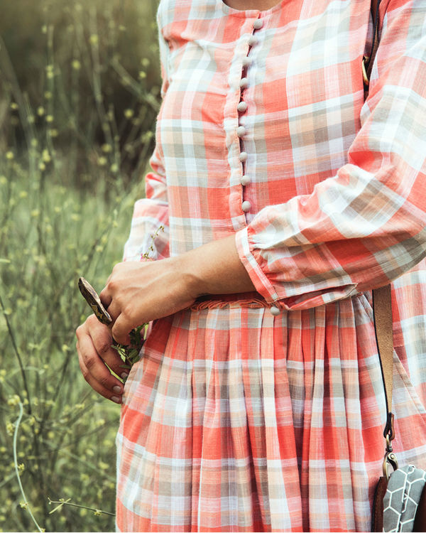 Orange pleated checks dress 2