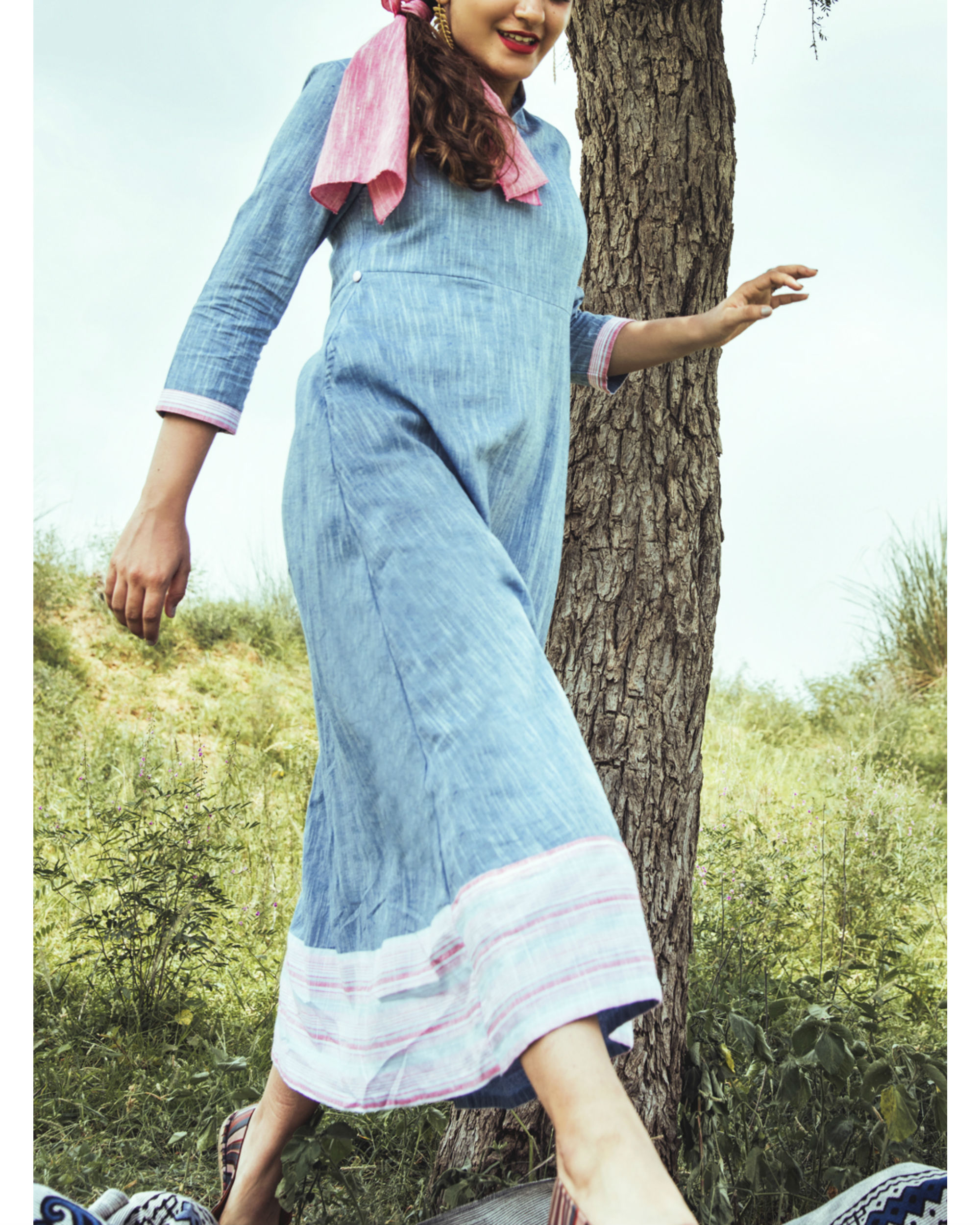 Elegant blue cotton dress by Gulaal The Secret Label