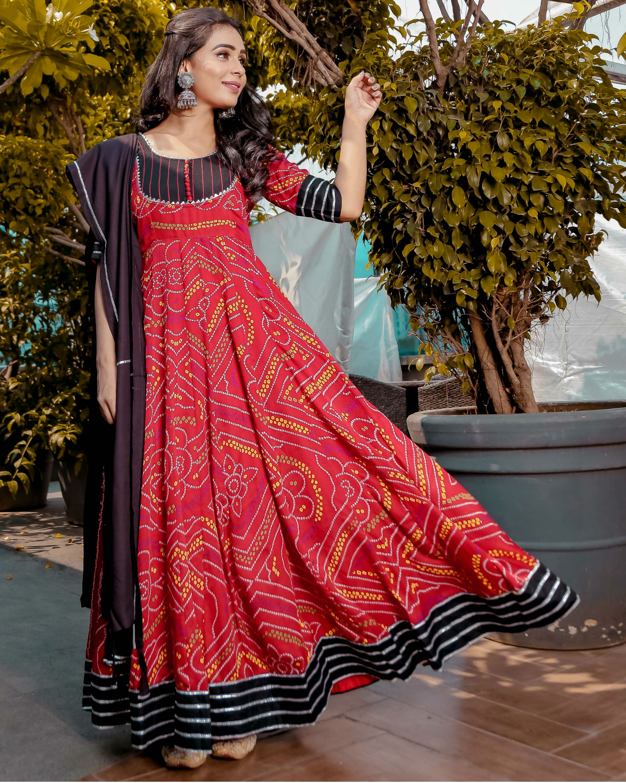 Red and store black anarkali dress