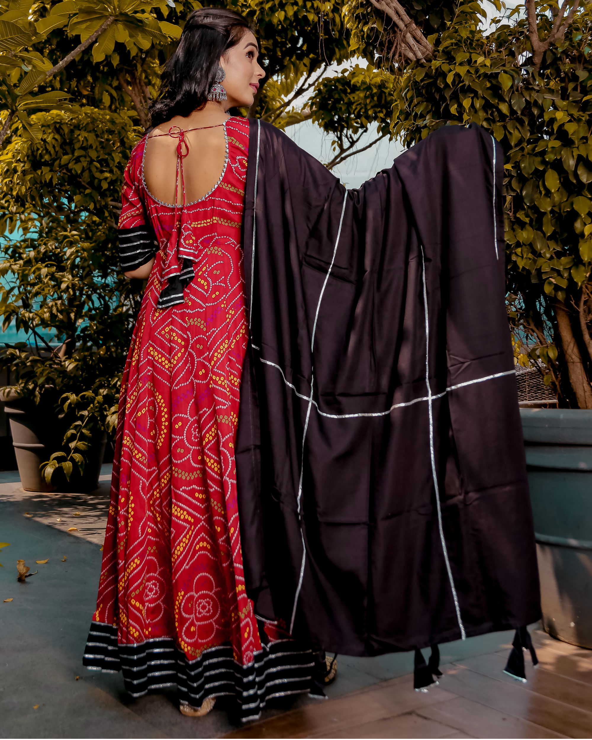 Black and online red bandhani dress