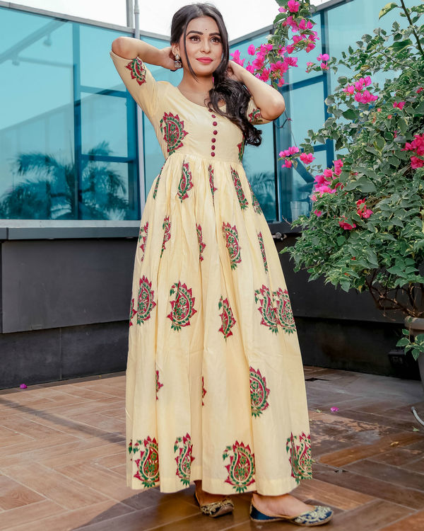 Cream mughal paisley print dress by Floral Tales | The Secret Label