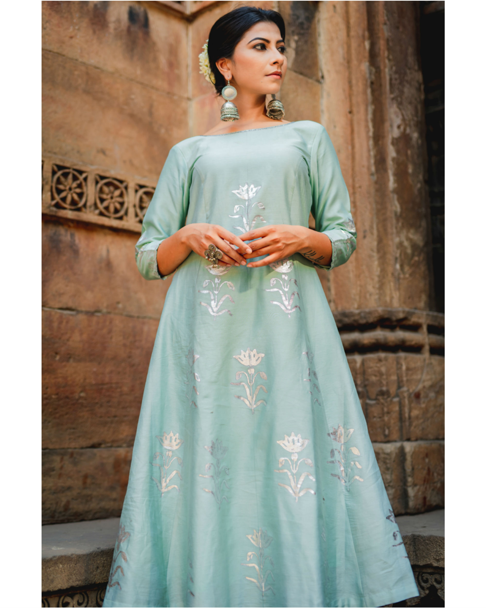 Mint green printed kurta pant set by Purple Panchi The Secret Label