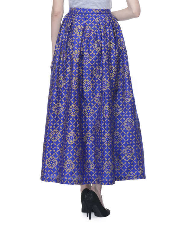 Blue pleated skirt with block printing by ANS | The Secret Label
