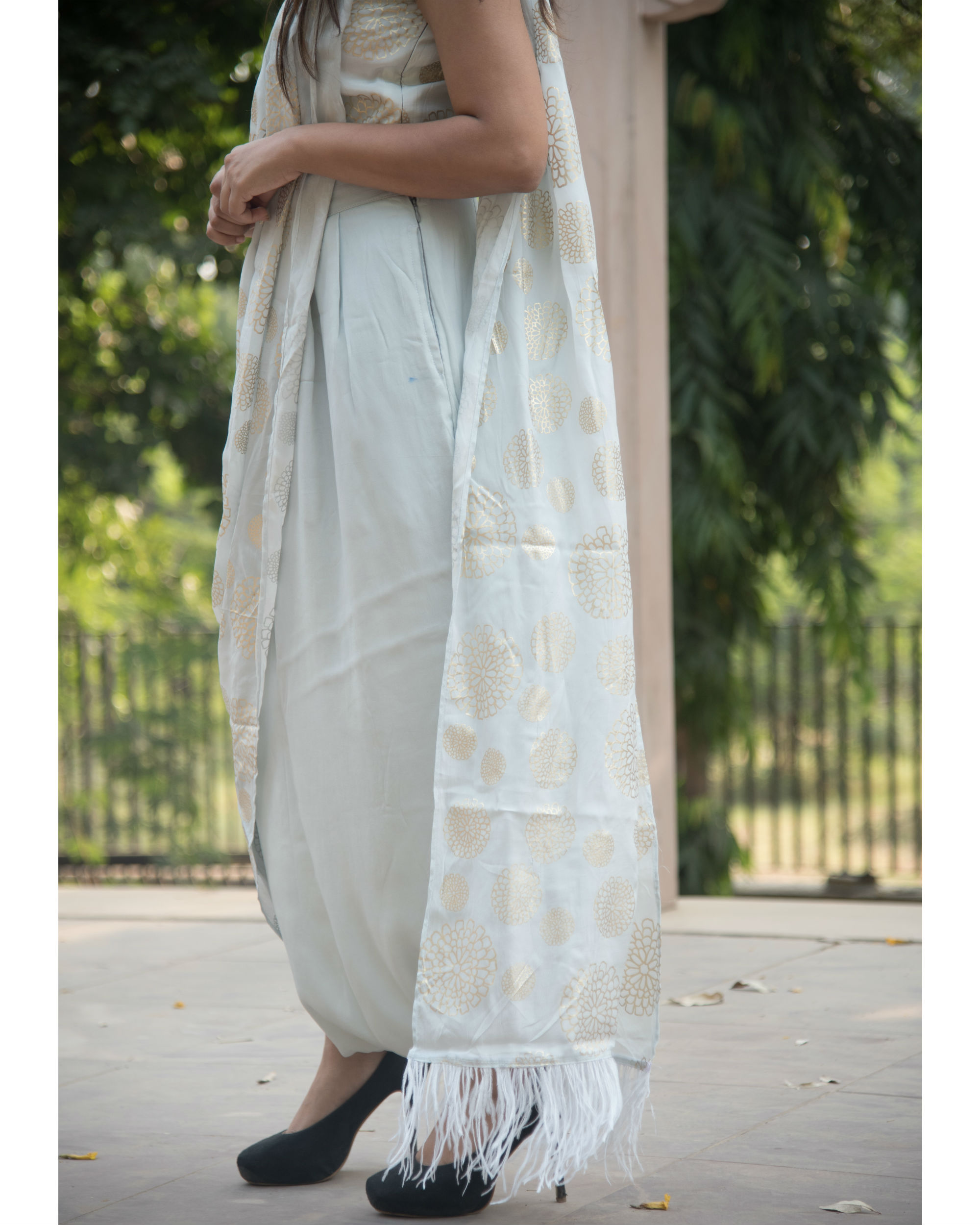 Grey dhoti sari by Label Nitika | The Secret Label