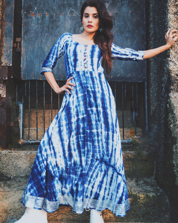 Blue tie dye gota dress 1