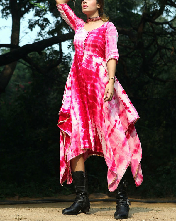 Pink tie dye asymmetric  dress 1