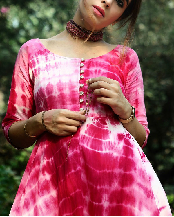 Pink tie dye asymmetric  dress 2