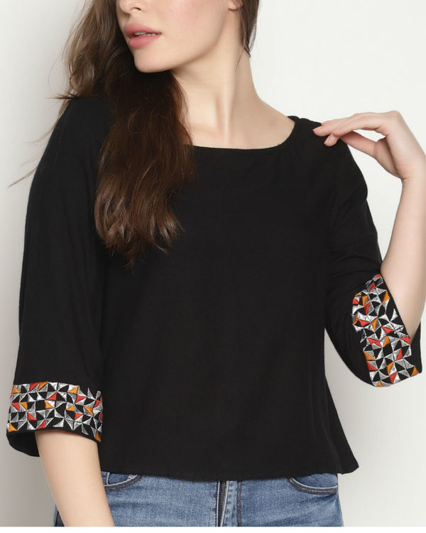 Black embroidered sleeve top by UNTUNG | The Secret Label