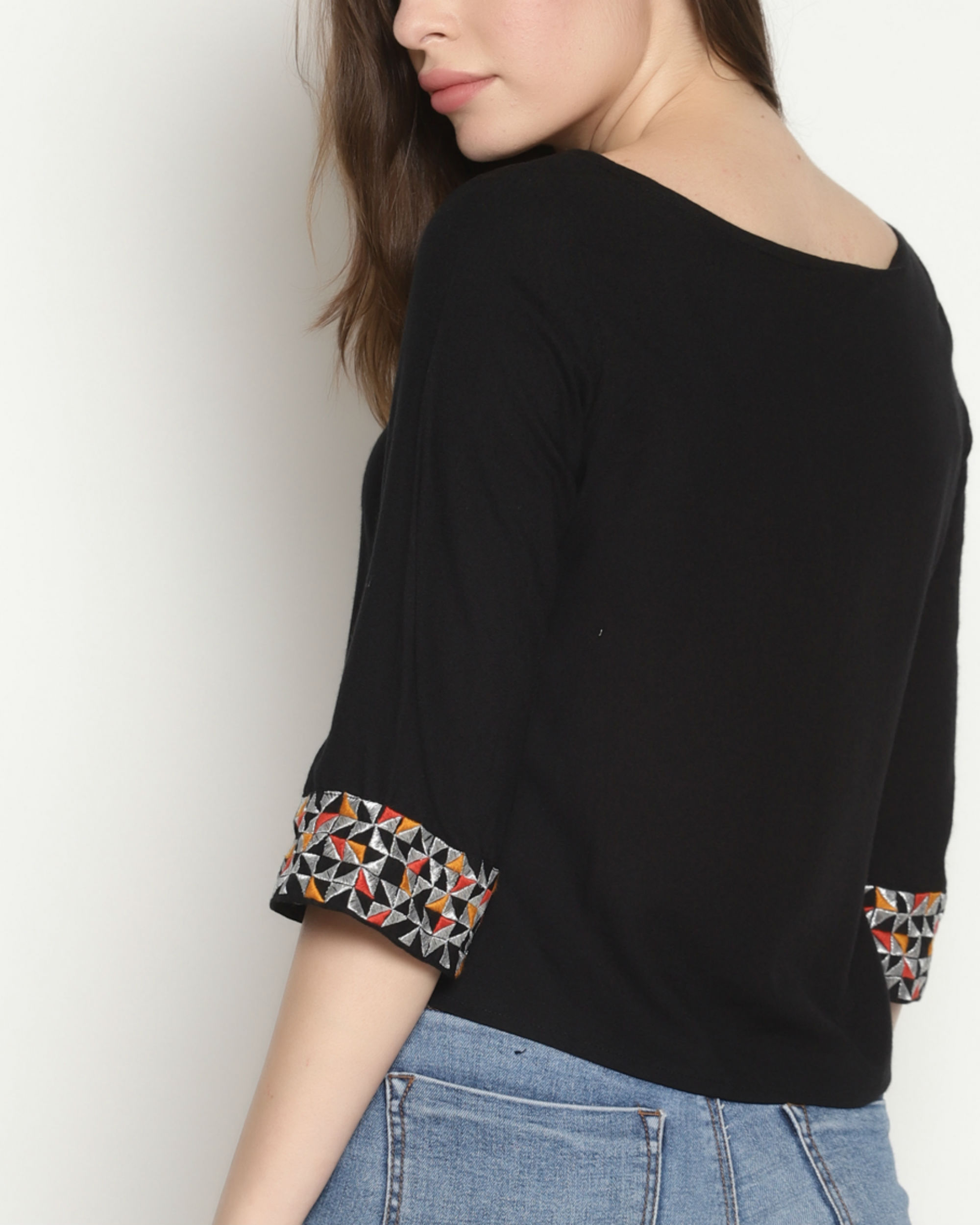 embroidered sleeve top