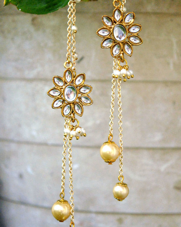 Kundan pearl chain earrings 1
