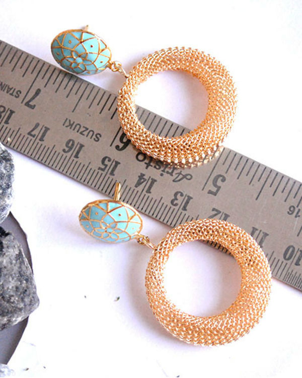 Turquoise round mesh earrings 1