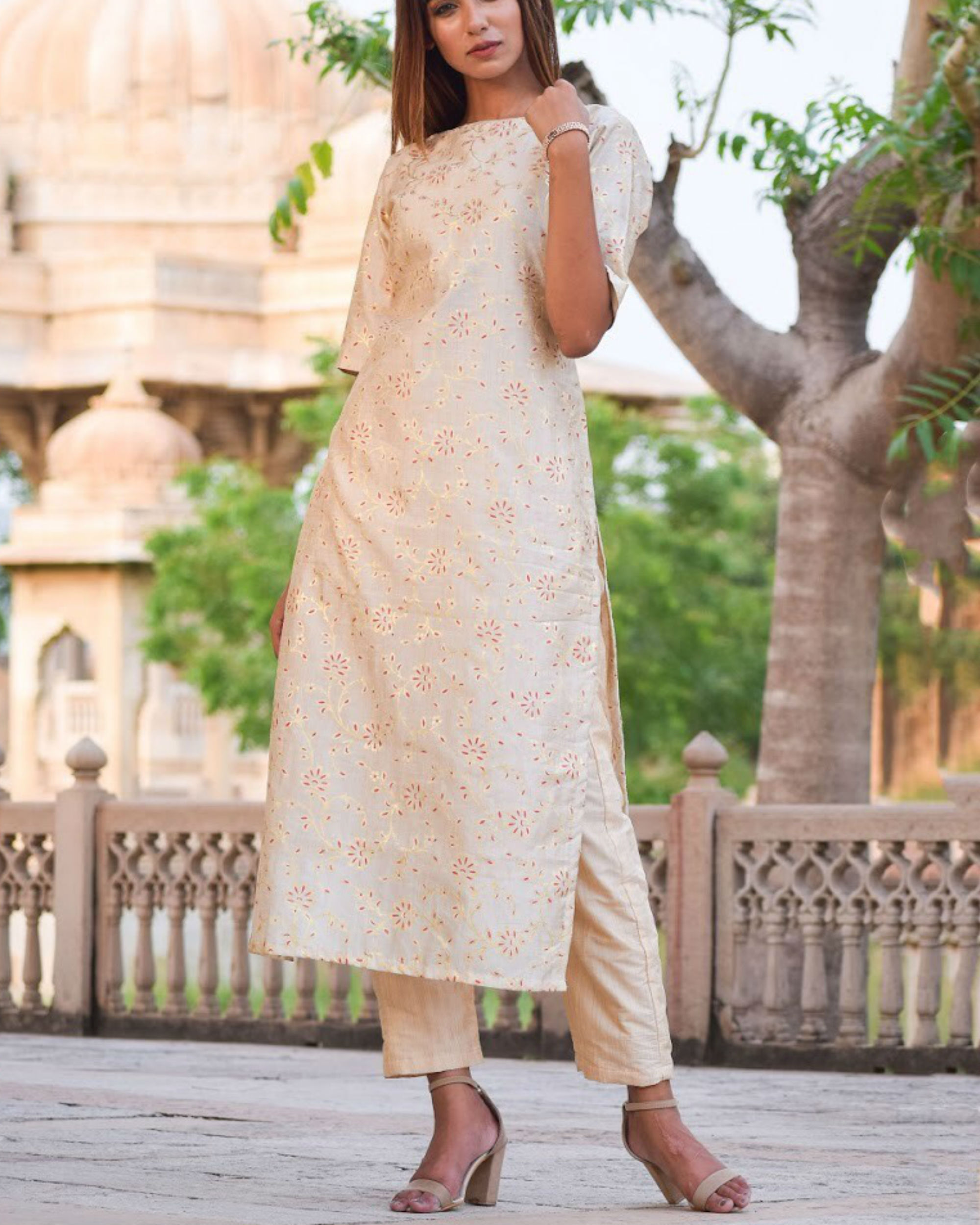 Beige silk kurta set by Amari Jaipur | The Secret Label