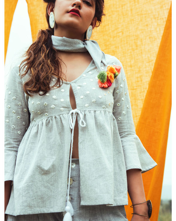 Grey peplum top and pant set 1