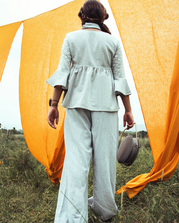 Grey peplum top and pant set 2