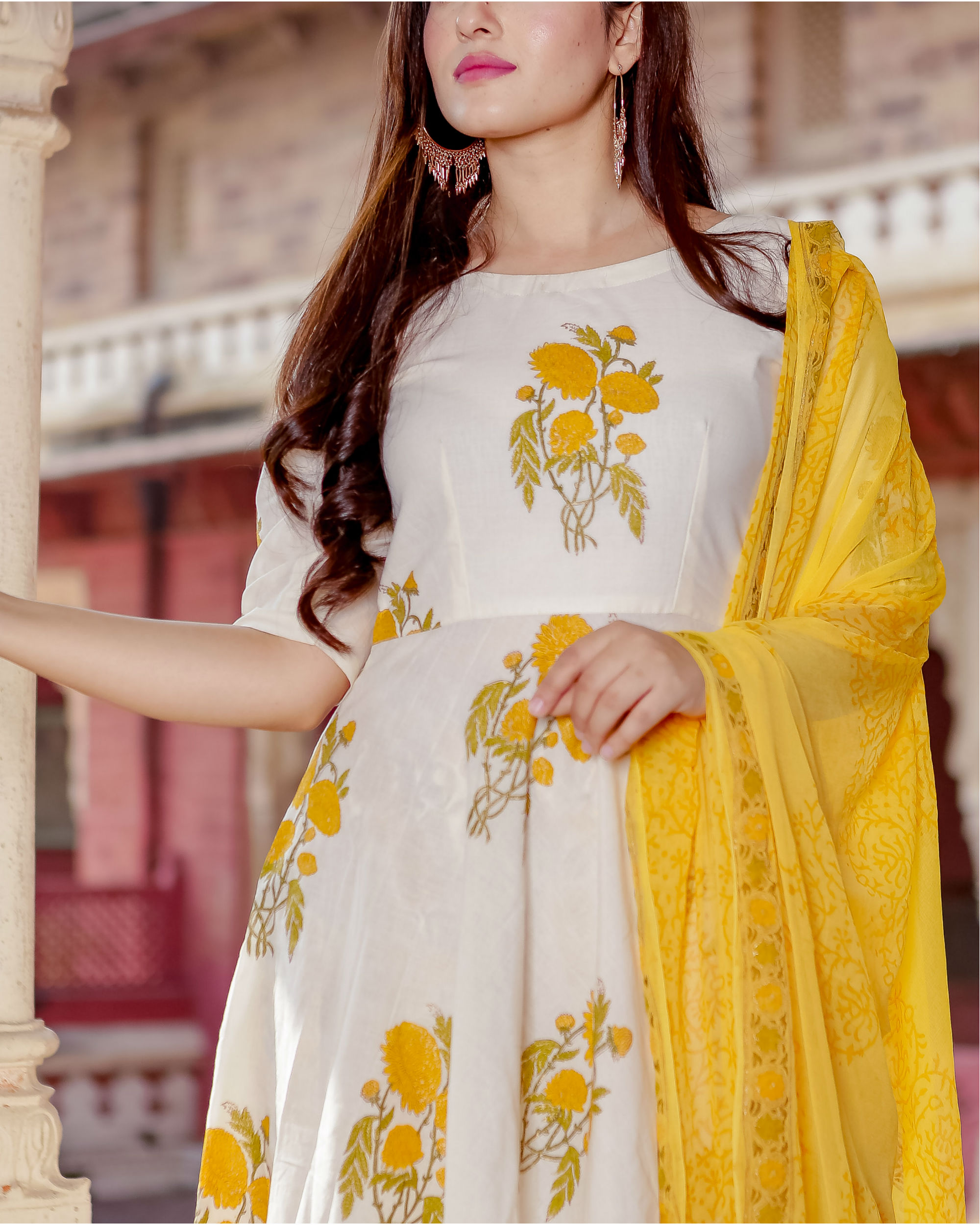 Yellow and white suit set by Floral Tales | The Secret Label