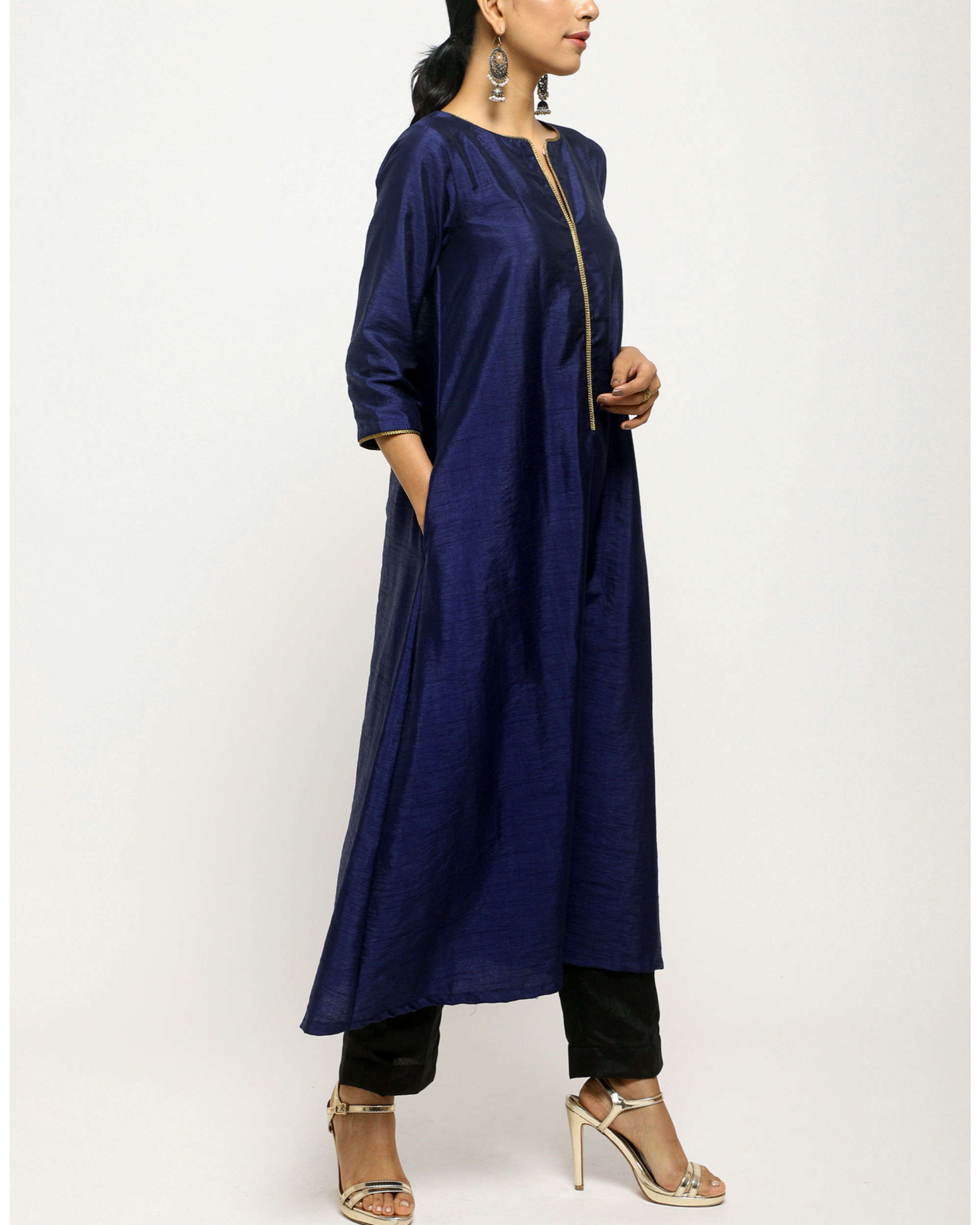 Blue Golden lace kurta set by trueBrowns | The Secret Label