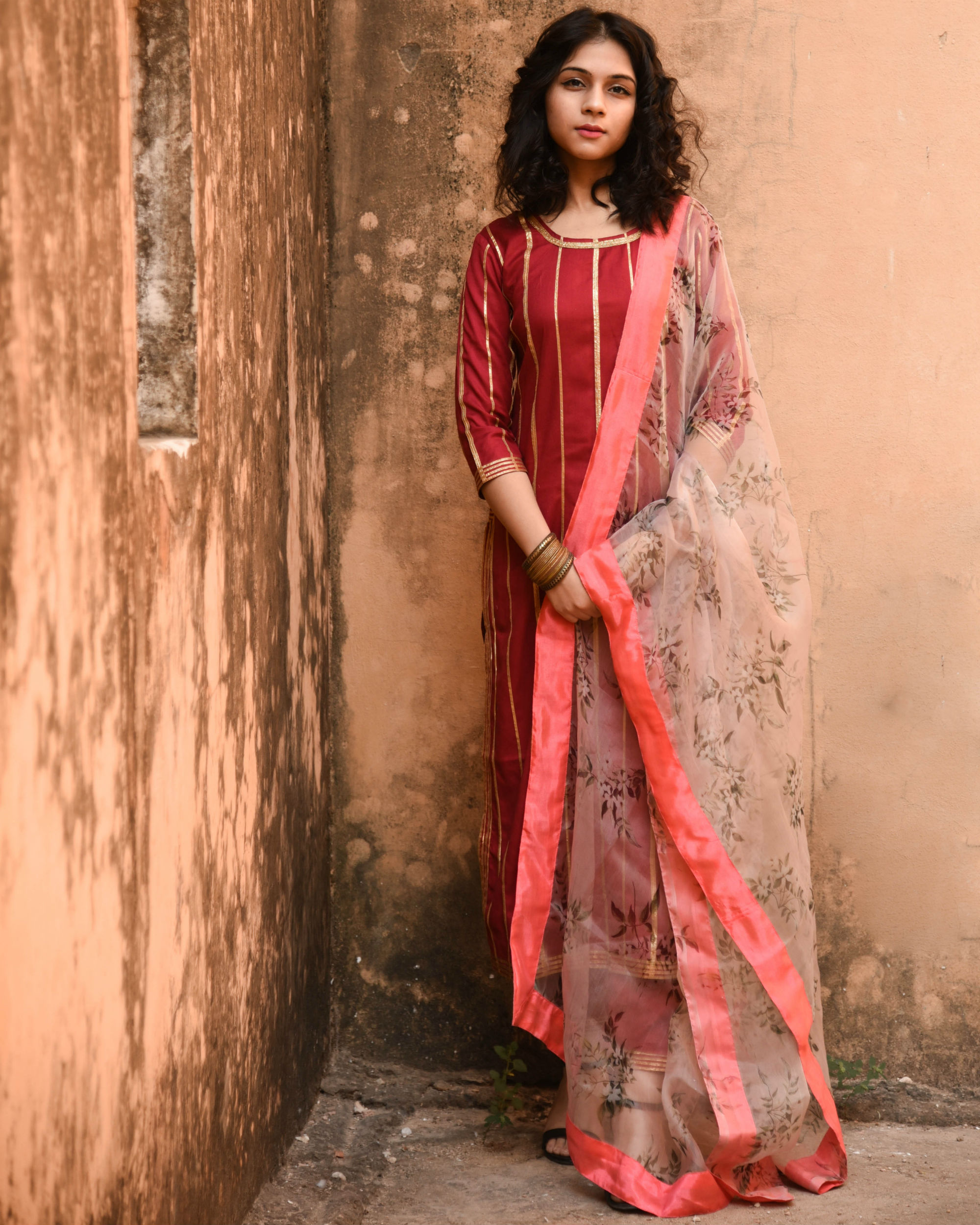 maroon dress with dupatta