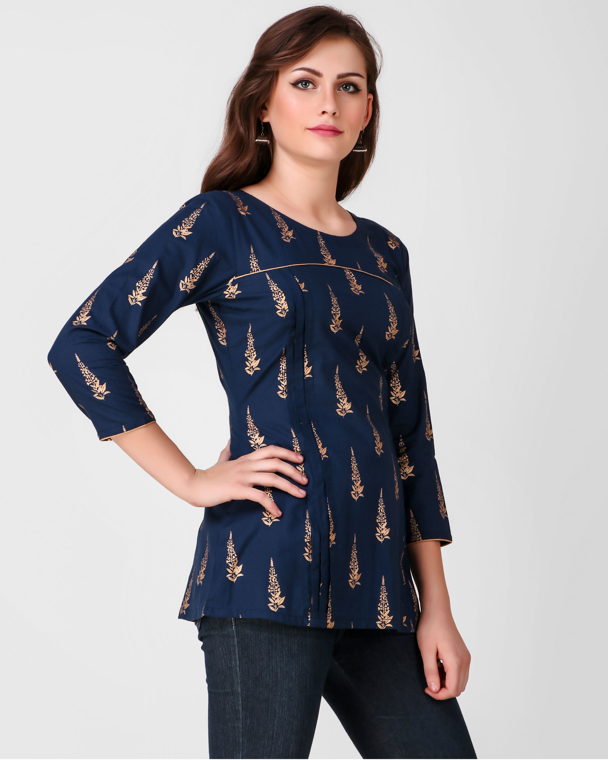 Blue gold pleated tunic by Simply Kitsch | The Secret Label