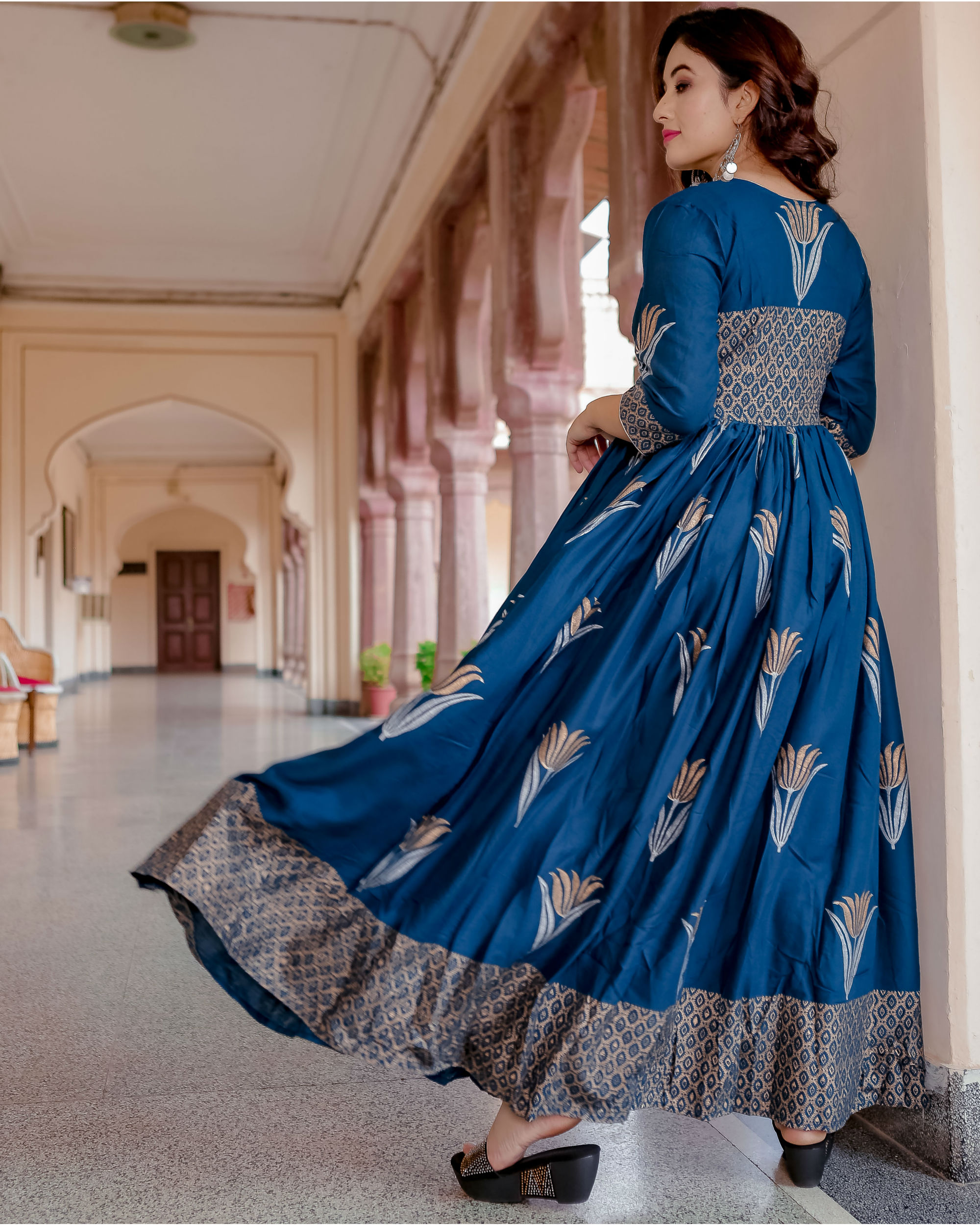 Blue lotus hand block print dress by Floral Tales | The Secret Label