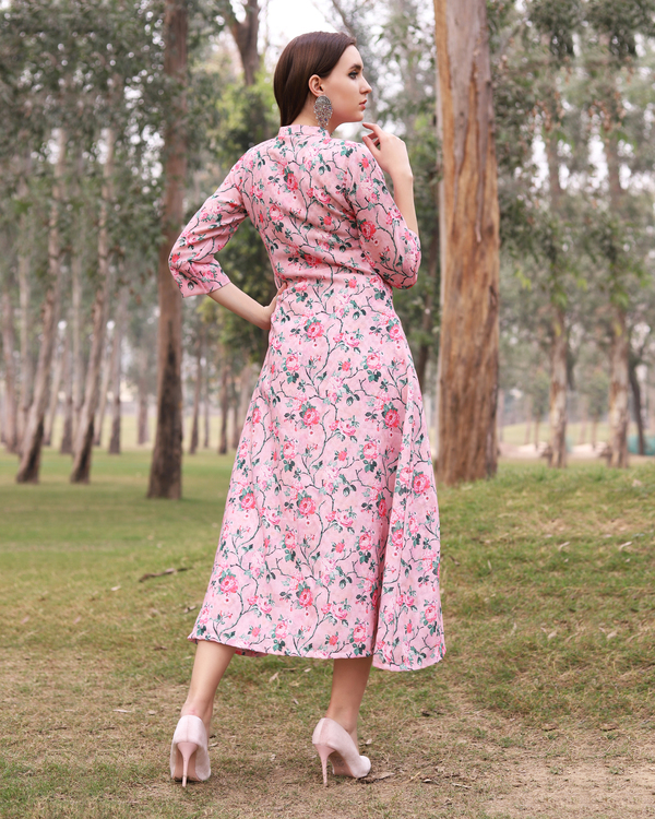 Pink floral printed jacket dress by The Weave Story | The Secret Label