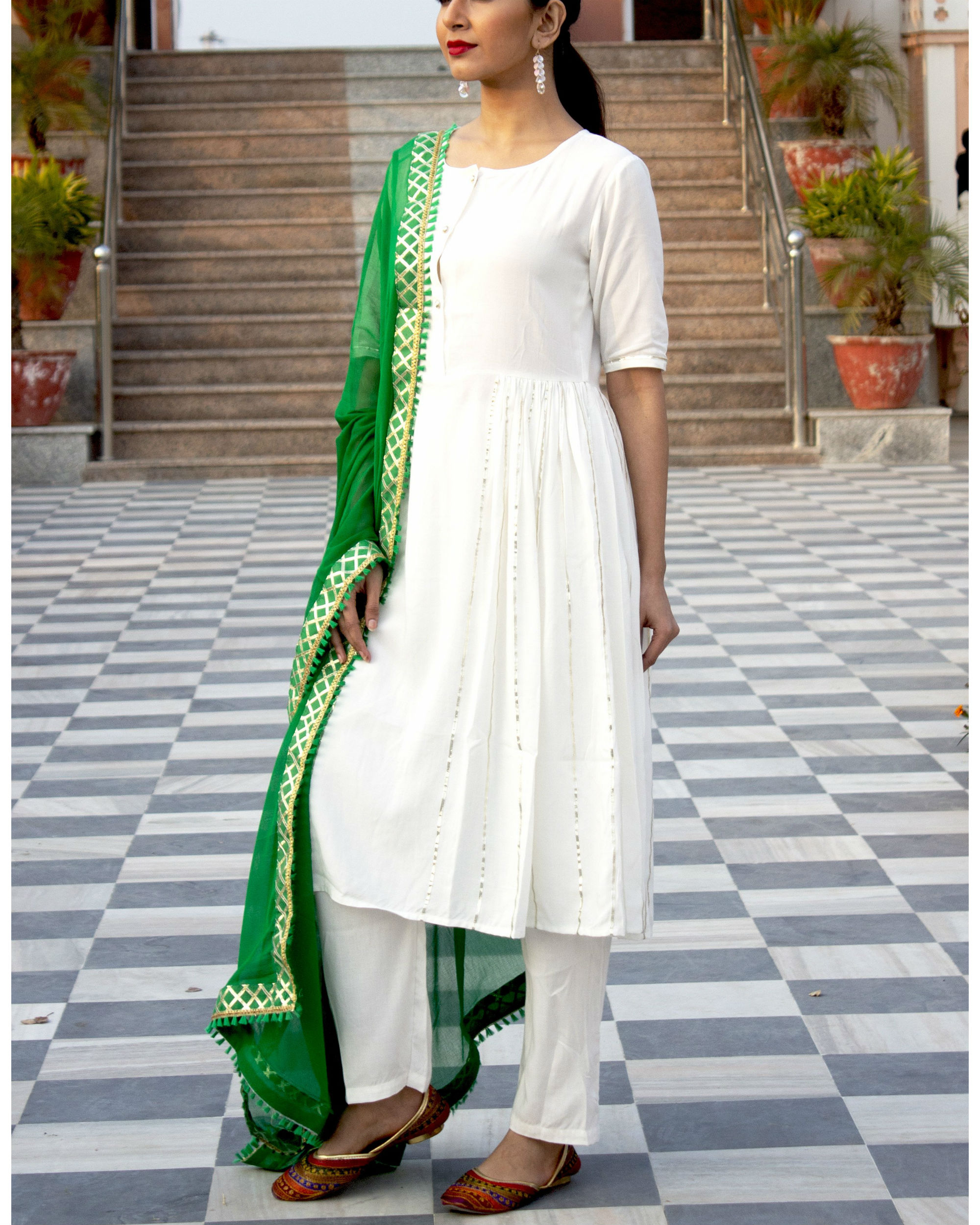 white suit with green dupatta