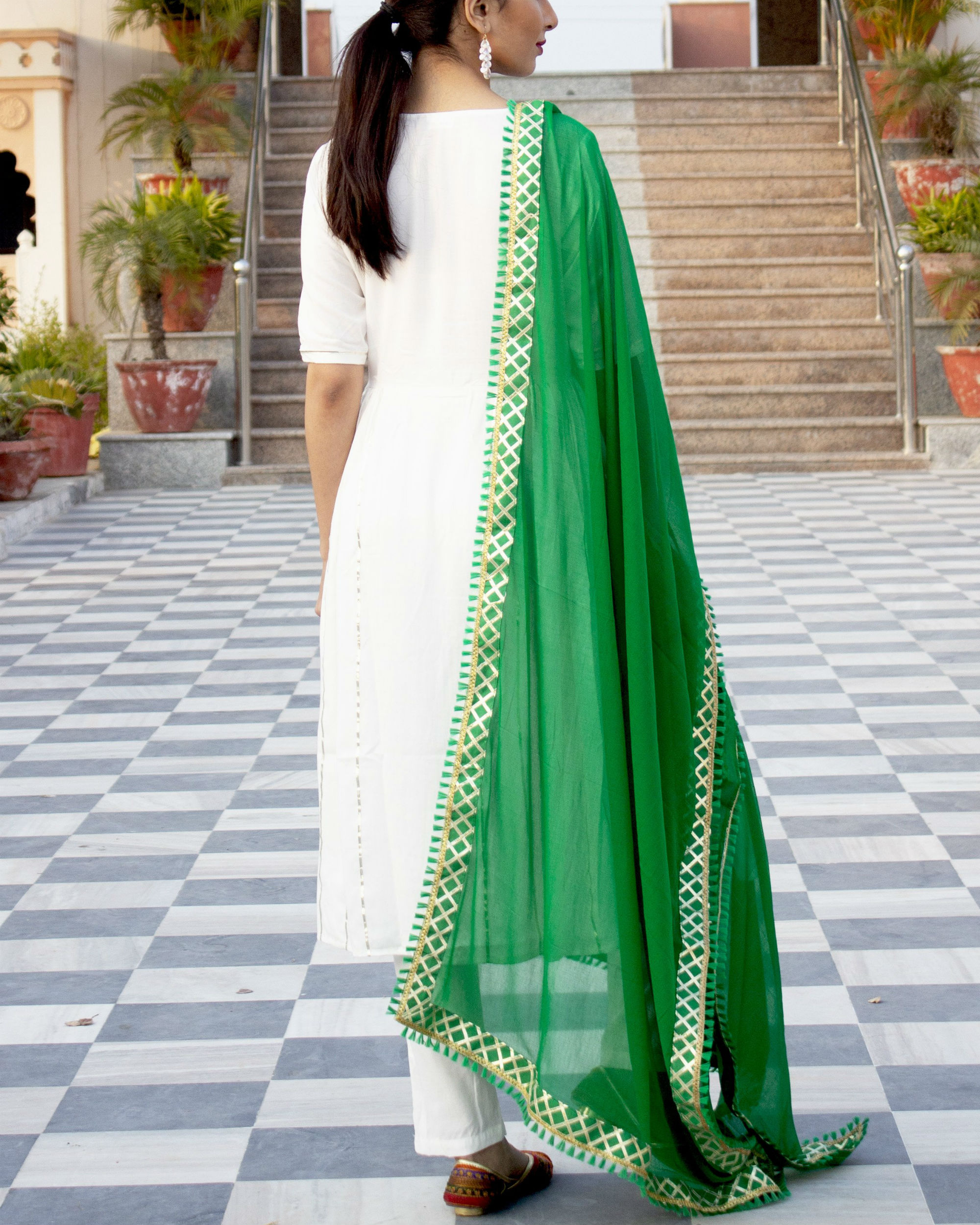 White dress with green dupatta Clearance