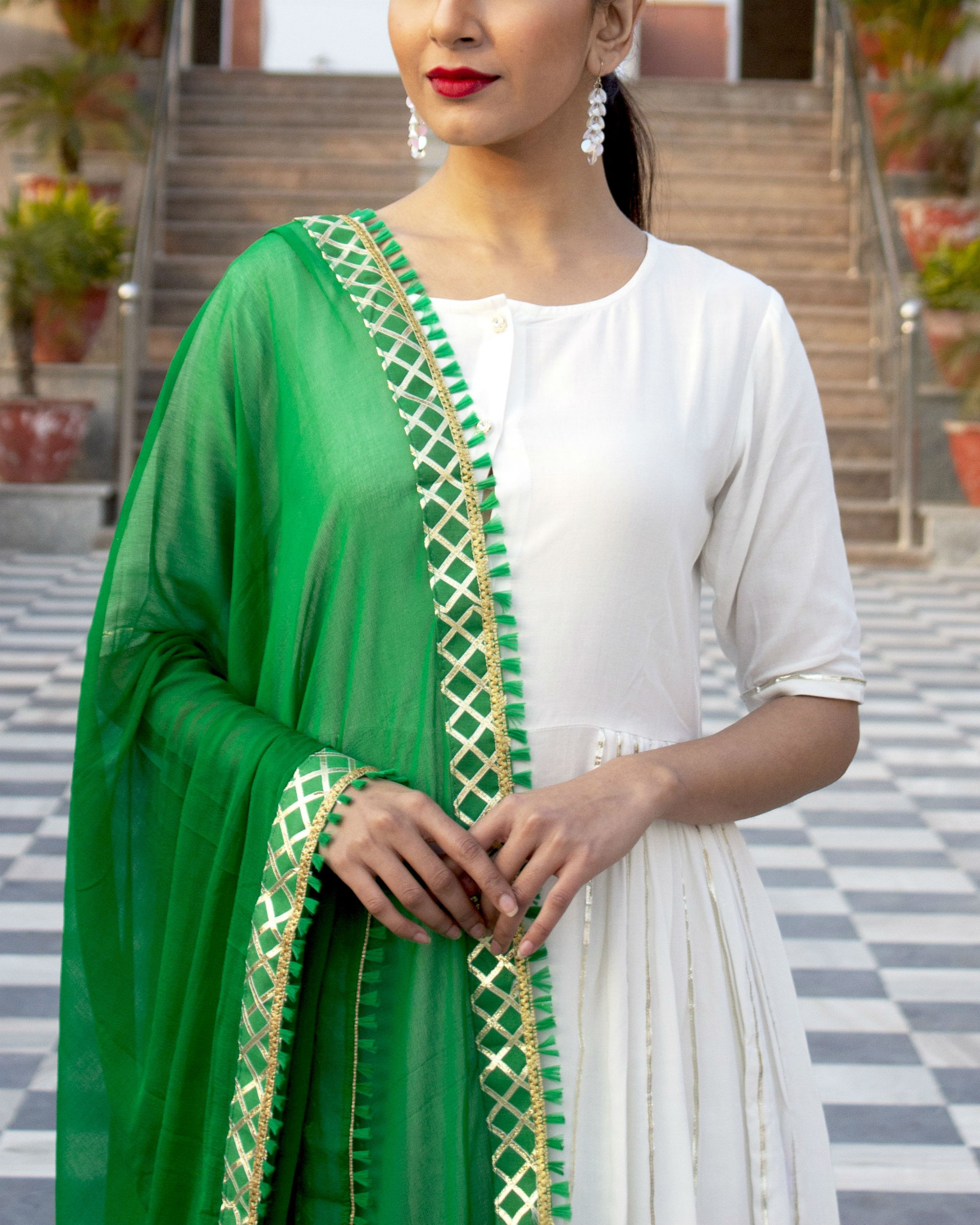 white suit with green dupatta