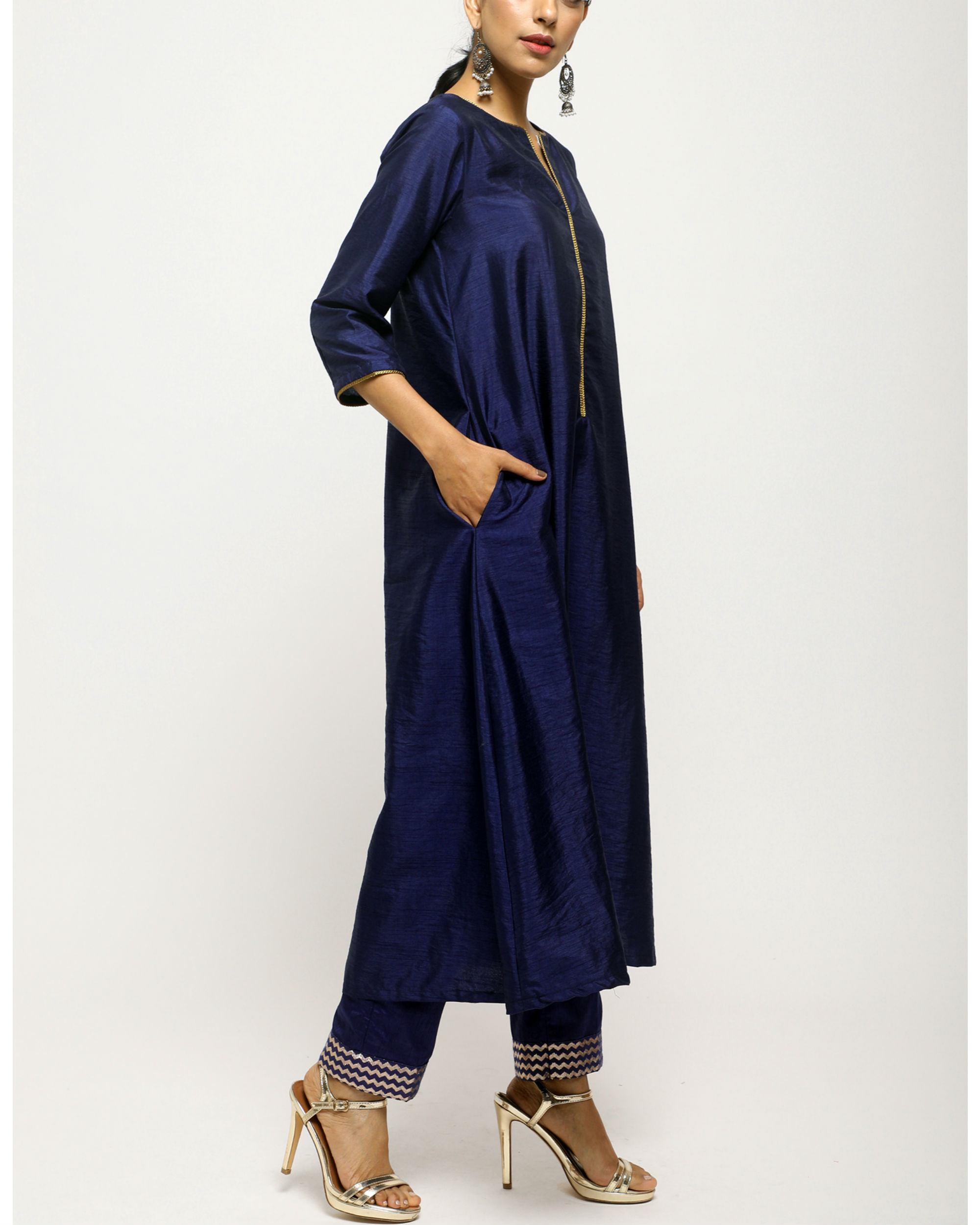 Navy blue lace kurta pant set by trueBrowns | The Secret Label