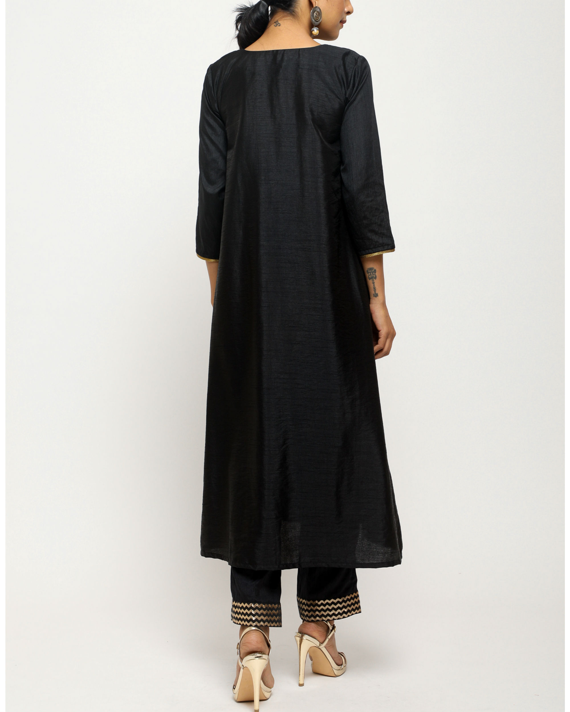 Charcoal black lace kurta set by trueBrowns | The Secret Label