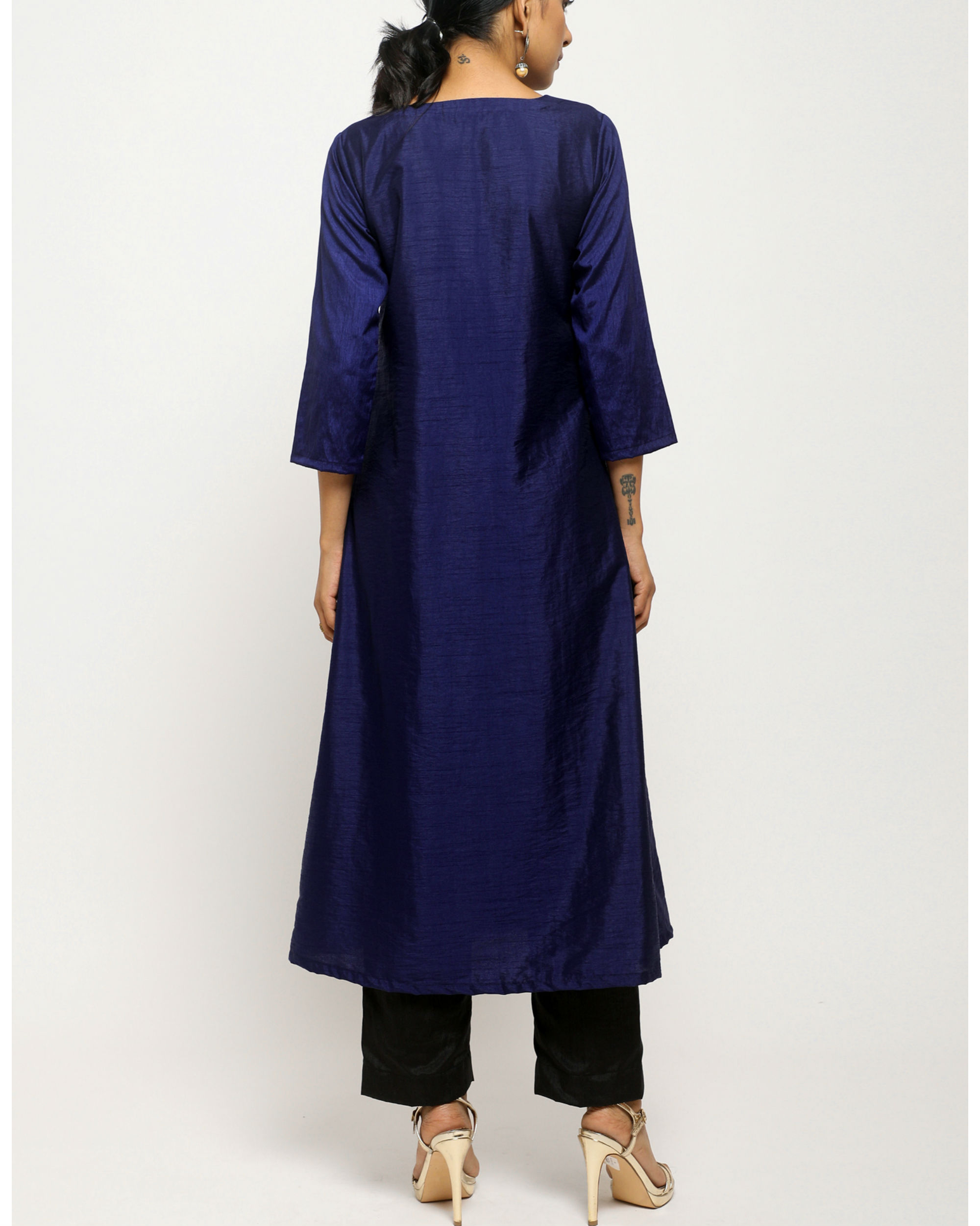 Navy blue angrakha kurta set by trueBrowns | The Secret Label