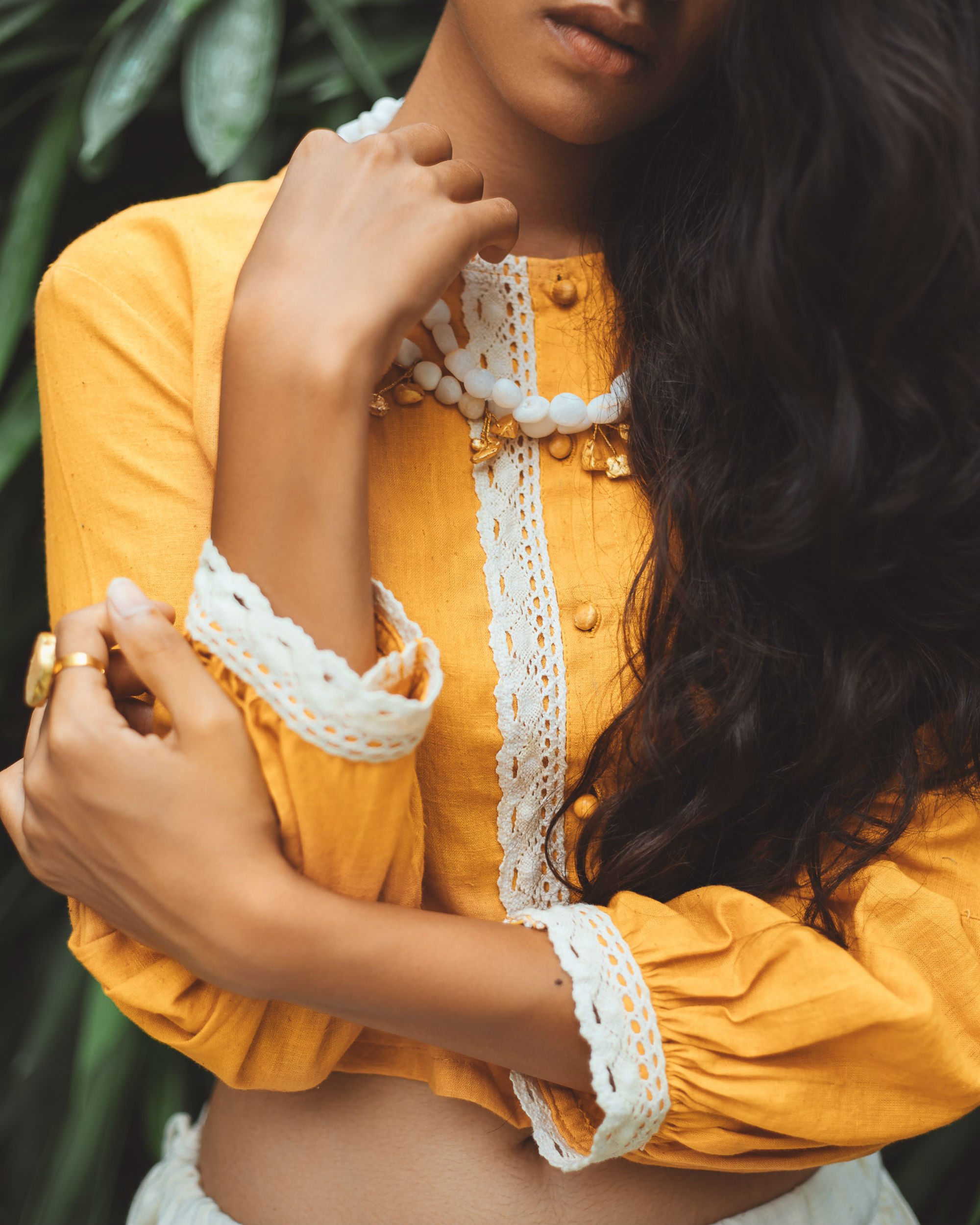 Yellow and white crop top by The Sweven Studio The Secret Label
