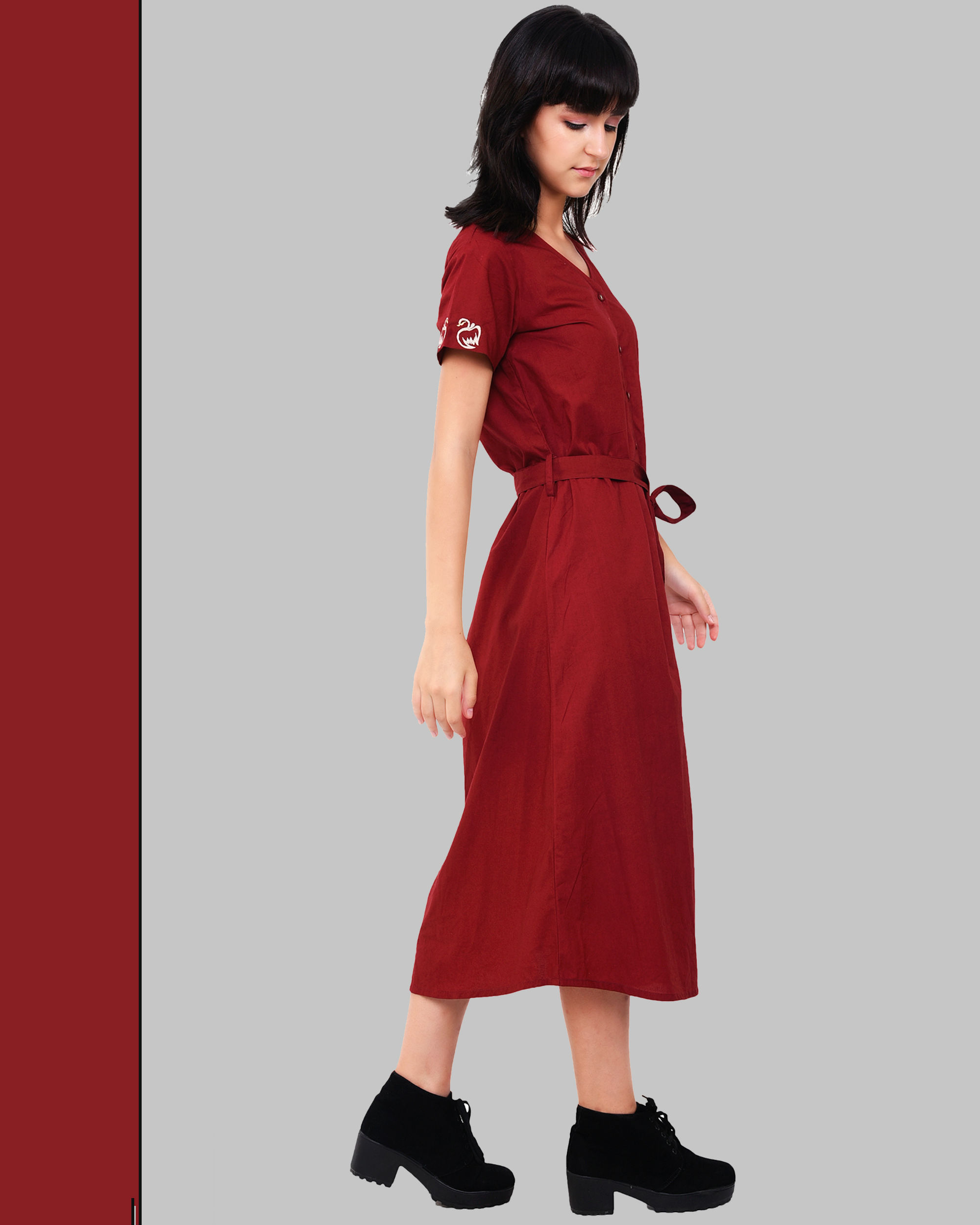 Embroidered maroon dress by Vritta The Secret Label