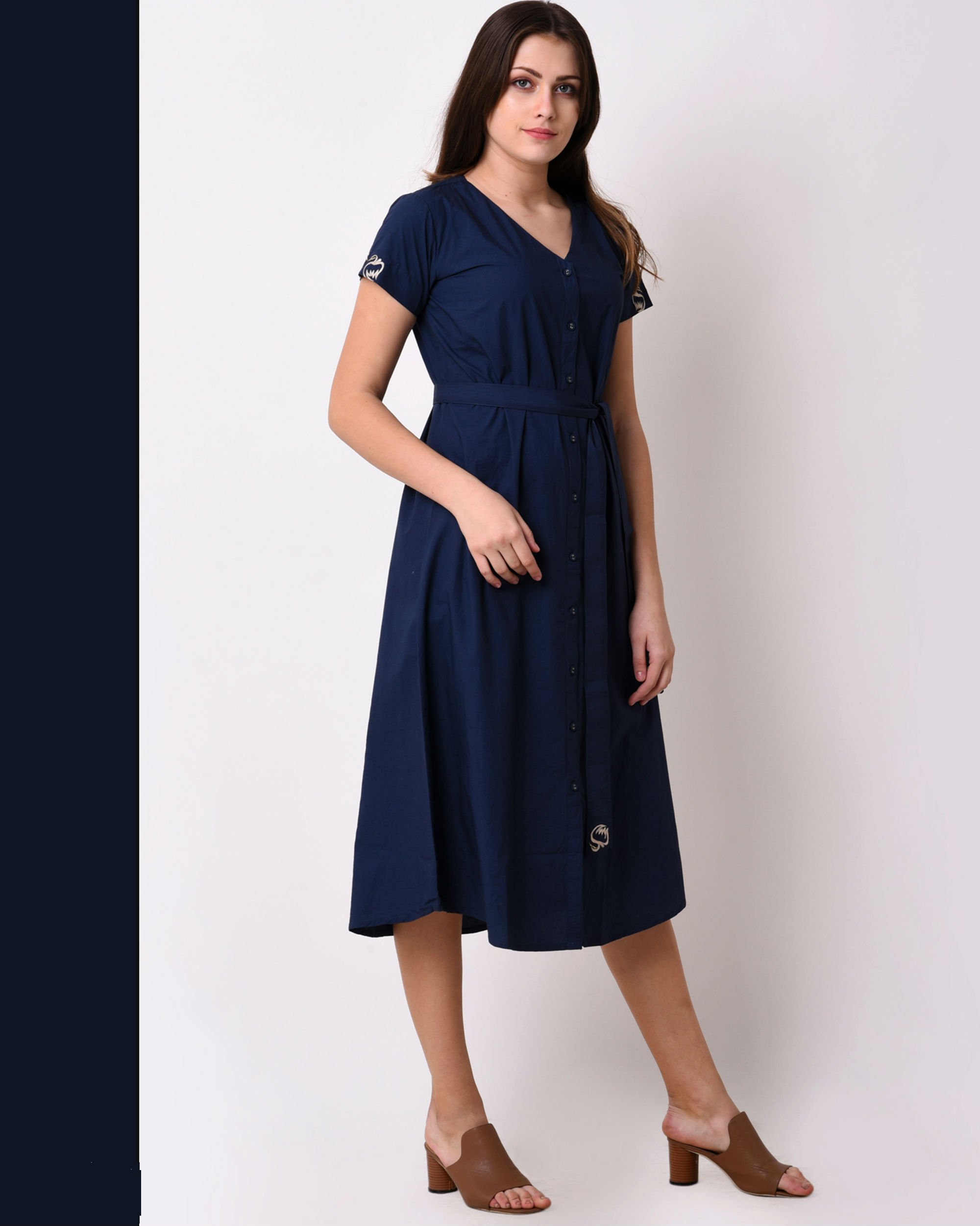 Navy blue embroidered shirt dress by Vritta The Secret Label