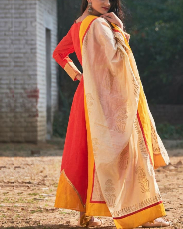 Poppy red kurta with dupatta 1