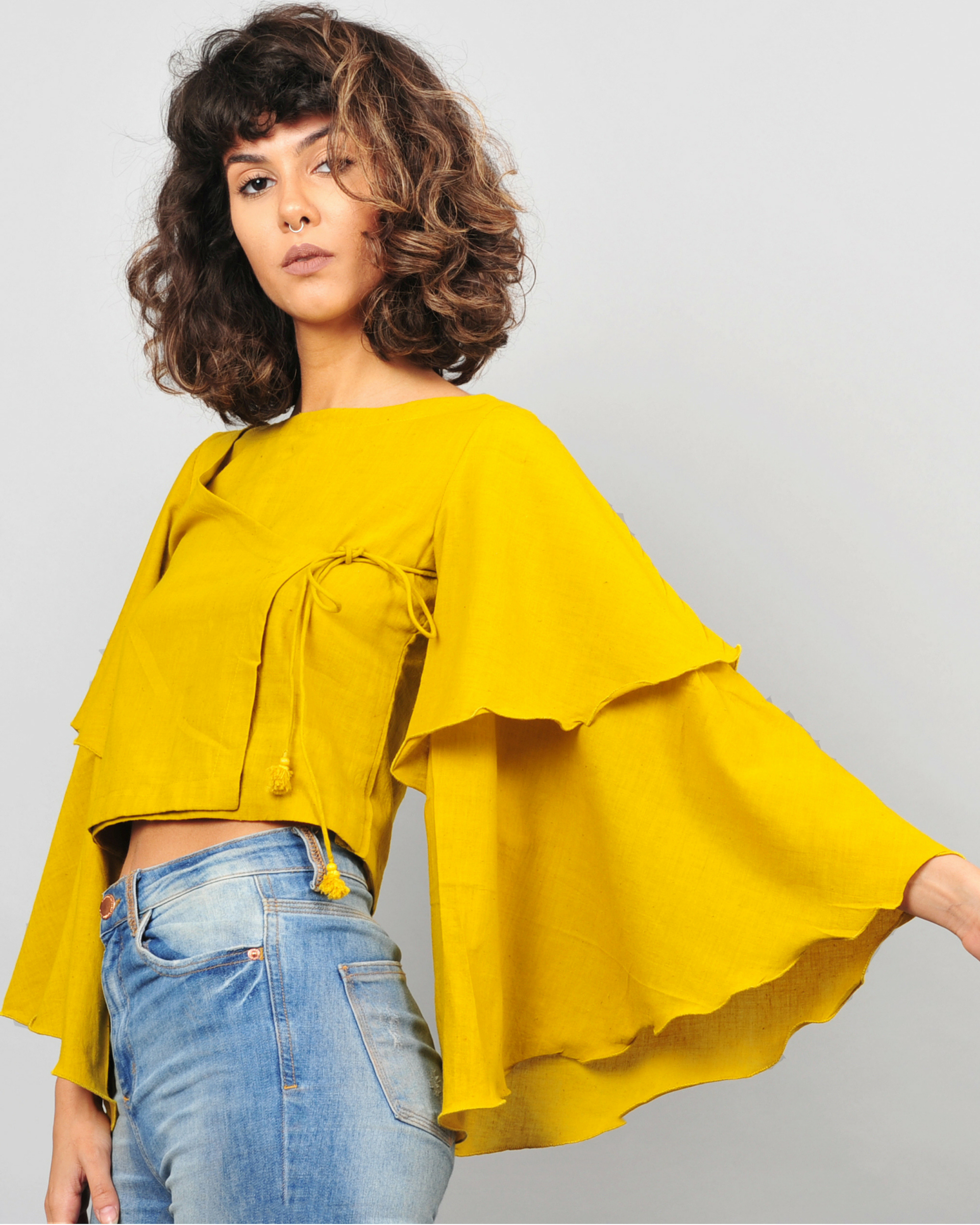 Yellow bell sleeves top by Rias