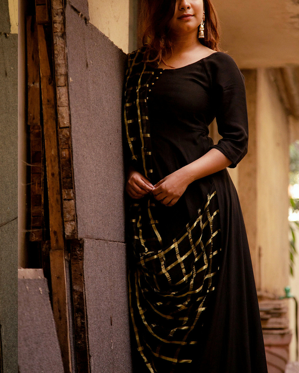 Black muslin fit and flare dress 1