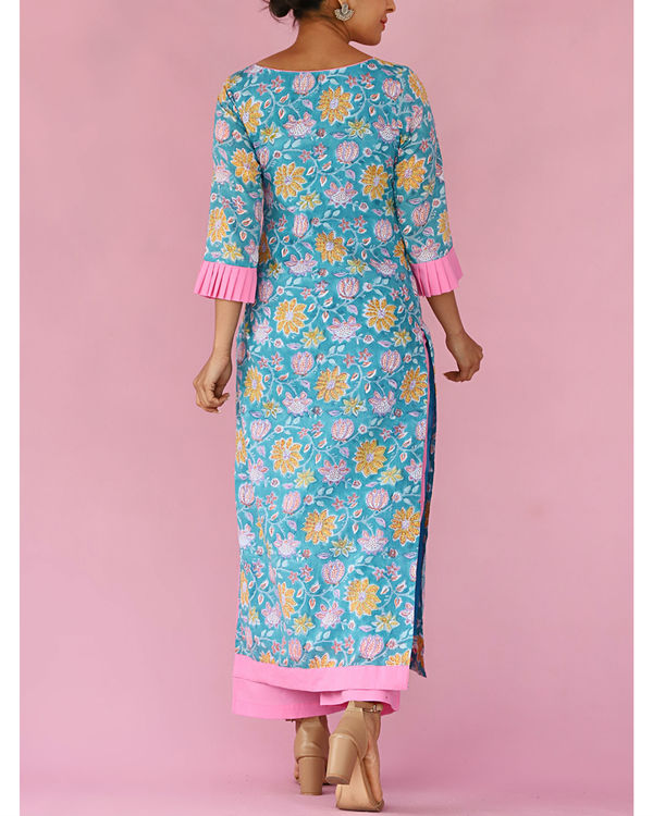 Blue Floral Print Kurta Set By Jaipuri Jazz The Secret Label 