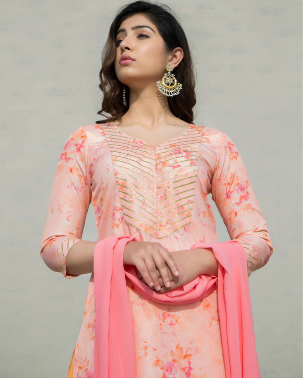 Peach And Pink Sharara Set By Gazal Pareek 