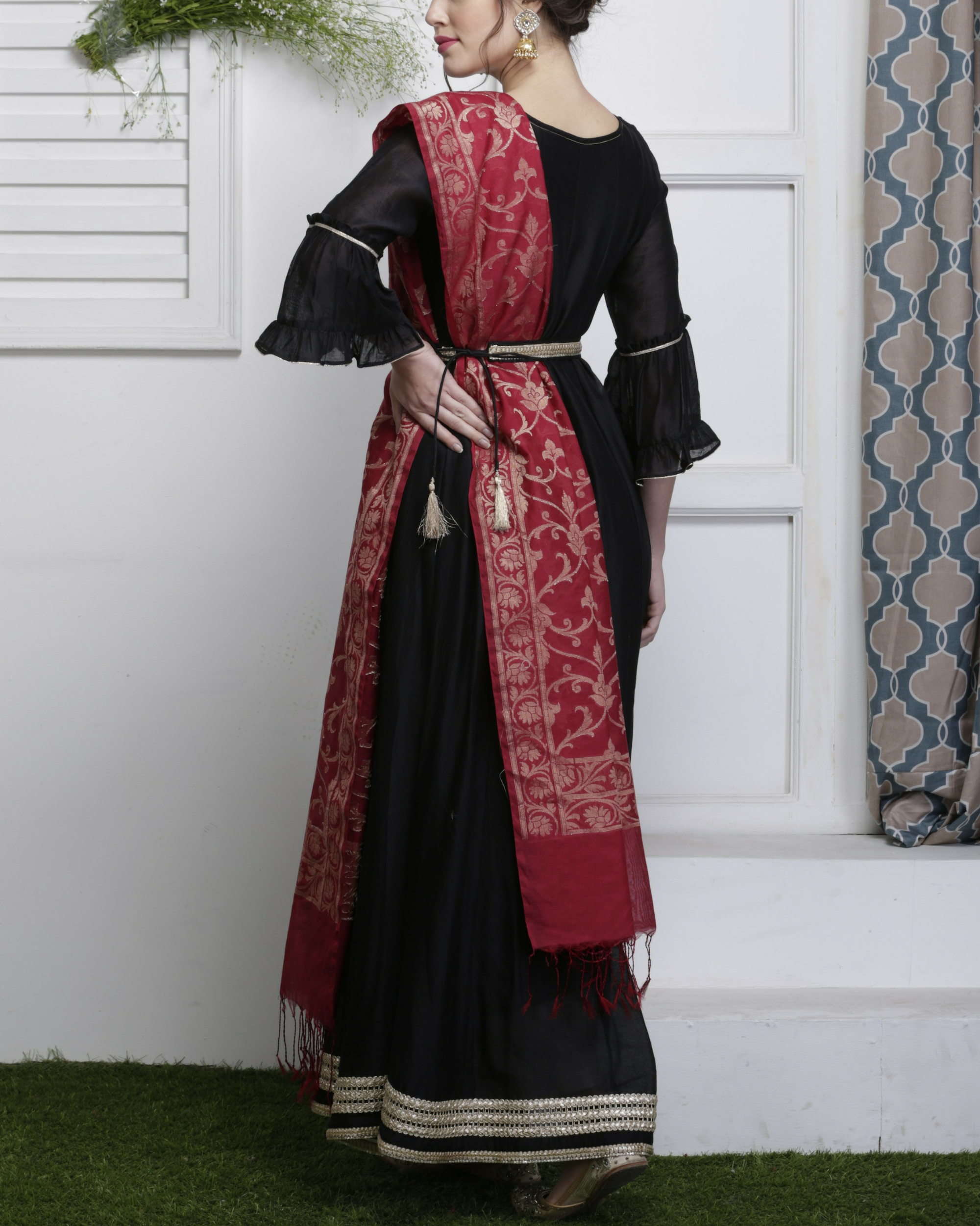 black dress with banarasi dupatta