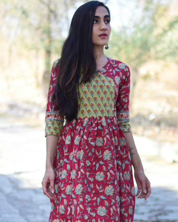 Maroon summer floral dress by Kaaj | The Secret Label