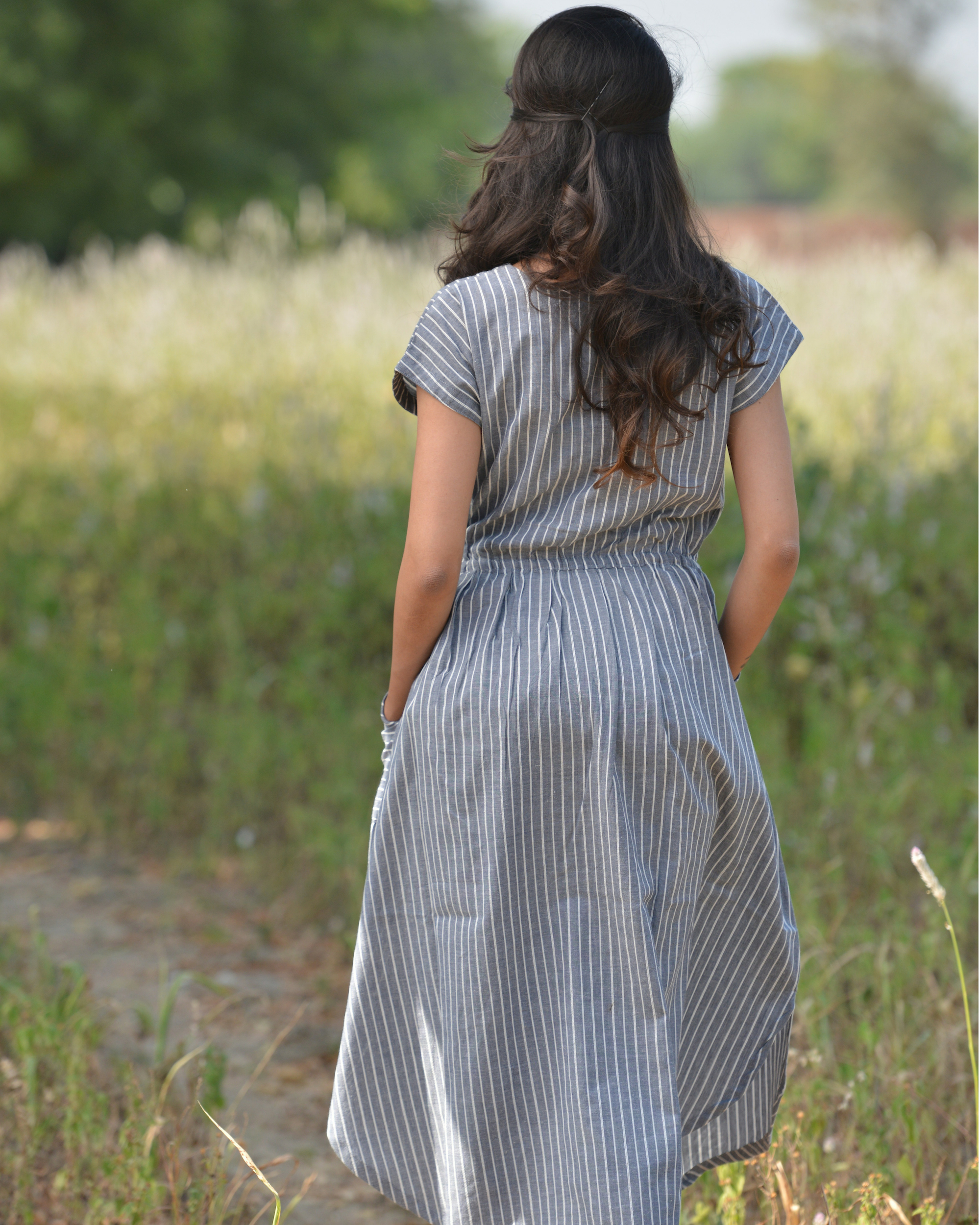 Grey striped shop midi dress