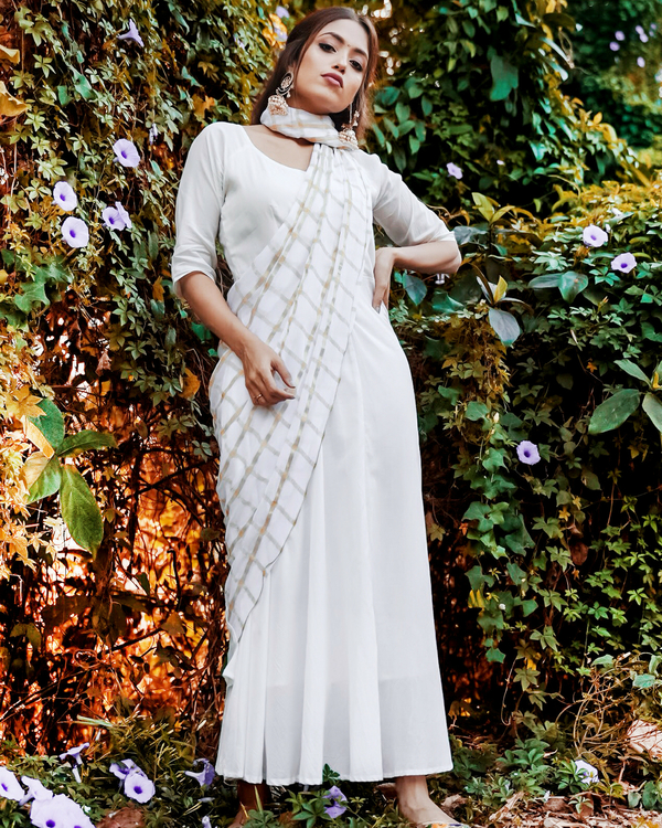 White flared dress with dupatta 1